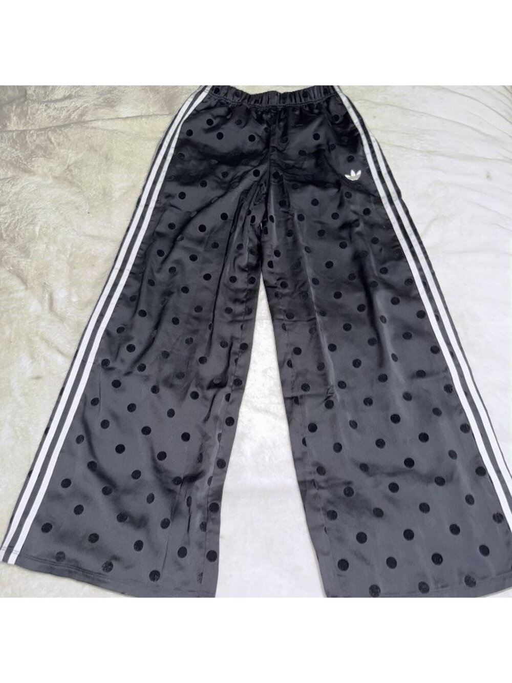 Adidas Originals Polka Dot Wide Leg Track Pants Black Womens Medium 3 Stripe